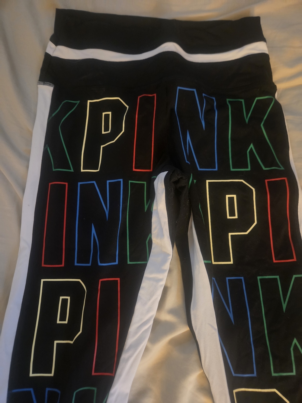 PINK Victoria's Secret Black Leggings with Neon Multicolor Logo